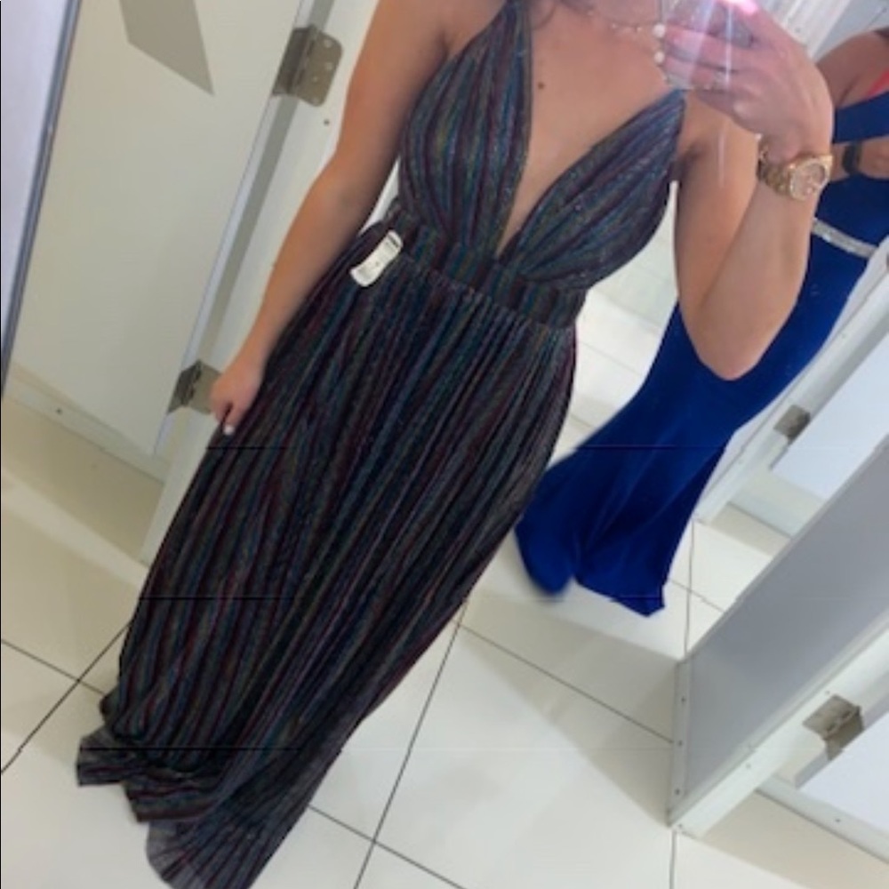 L'ATISTE multicolored plunge v-neck backless dress